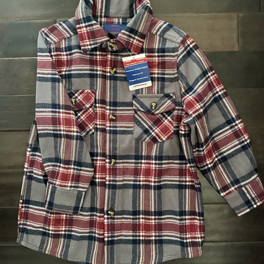 Kids Plaid Shirt Lil’ Hickory- Red and Gray